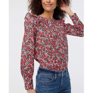 J.Crew Factory Floral Poplin Ruffle Blouse: Pink, Red, Spring! Sz XL #BM022